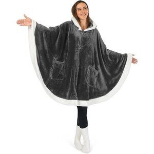 Wearable Blanket for Adult Women,Cozy Plush Fleece Blanket Poncho Cape with Hood